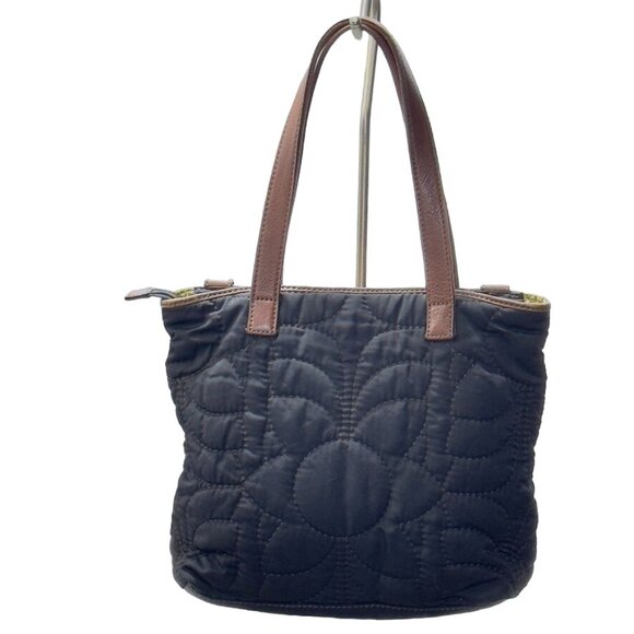 FOSSIL Women's Key-Per Quilted Black Tote Bag Leather Trim & Polka Dot Lining - Picture 3 of 14